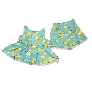 Rare Editions Girls Matching Set Light Blue with Lemons Tank and Shorts 18 Month